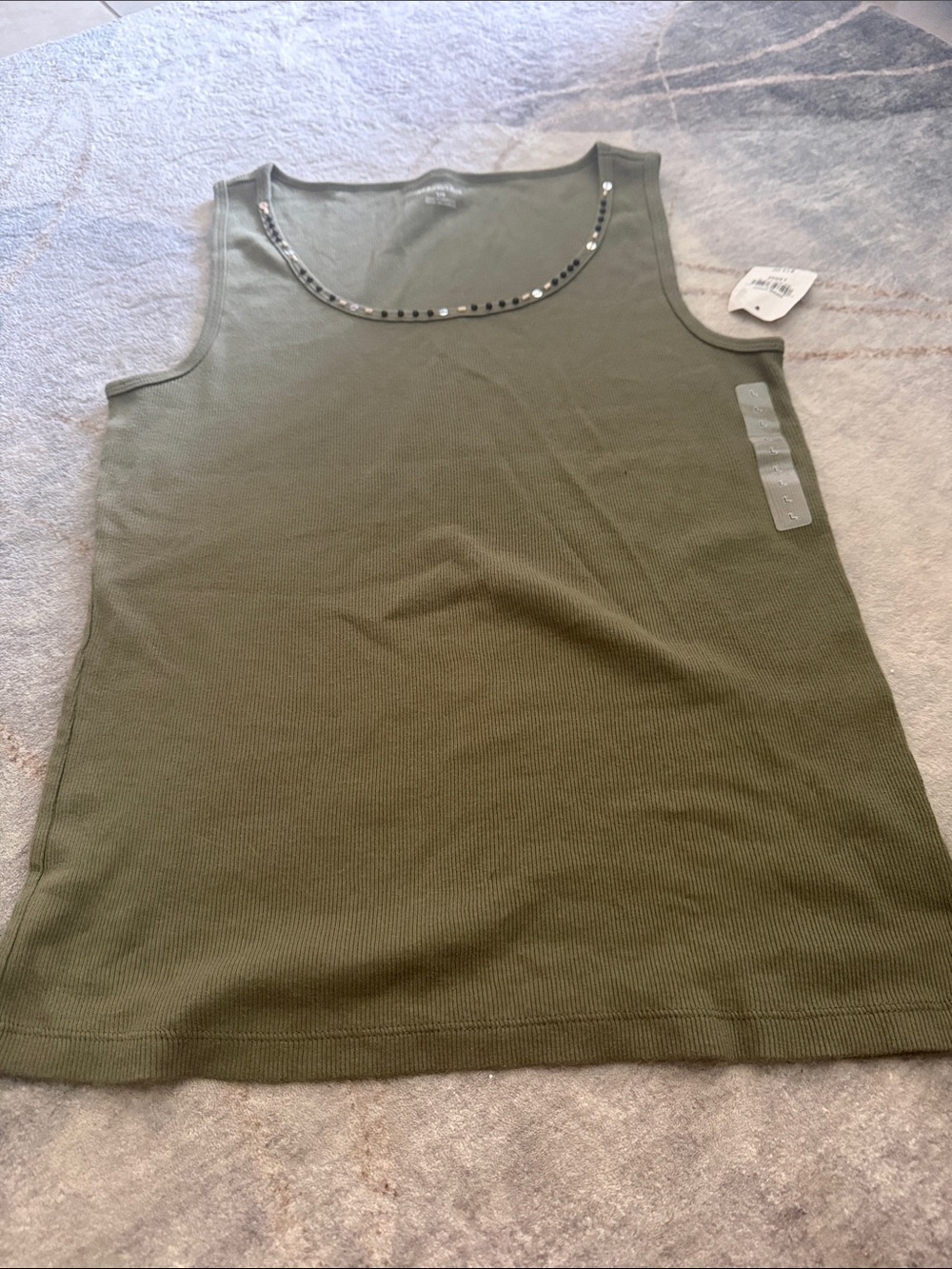 St. John's Bay Olive Tank with Sequin Trim